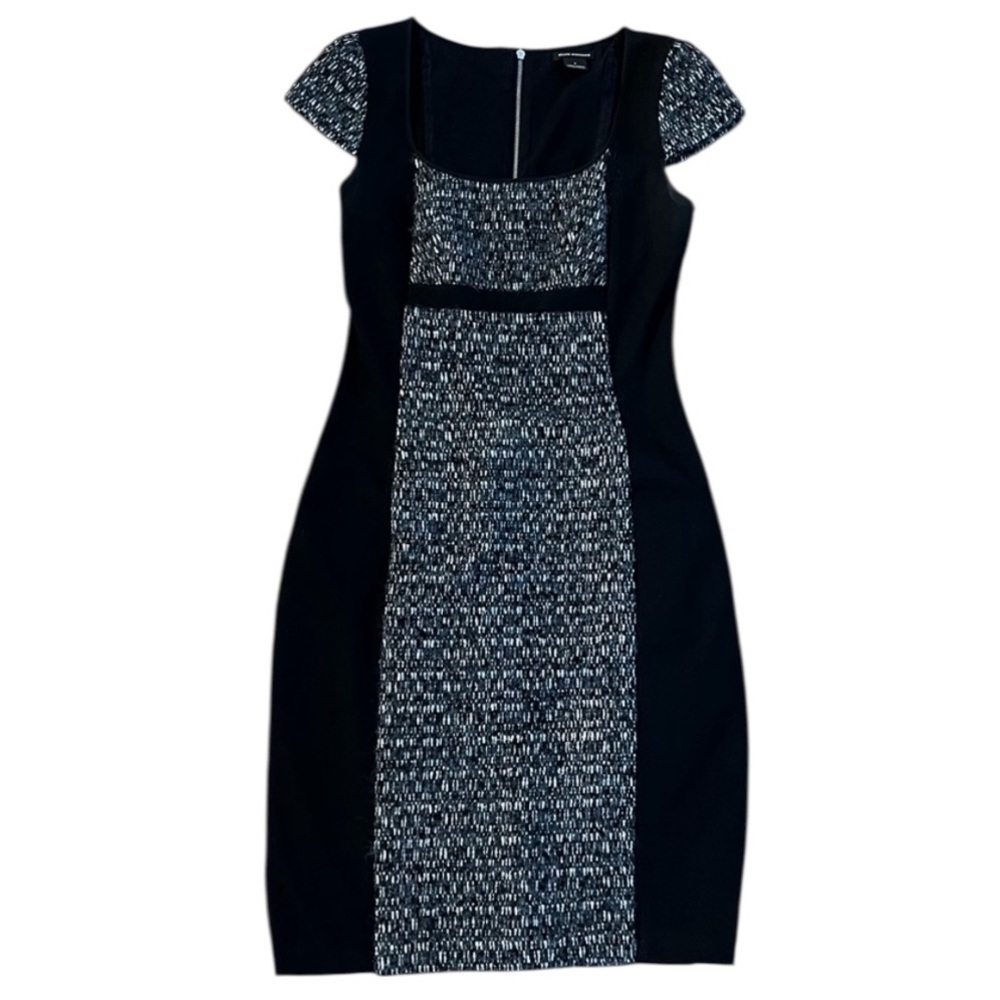 EUC Club Monaco Tweed "Jayne Knit" Panel Wool Sheath Dress, Size 6, Black & Grey